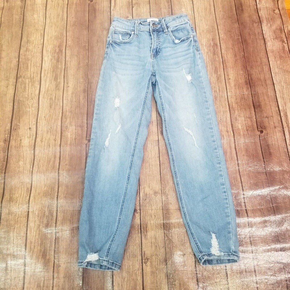 Insane Gene Womens Jeans Blue 3/25 Juniors Straight Mid Rise Distressed Cropped‎
